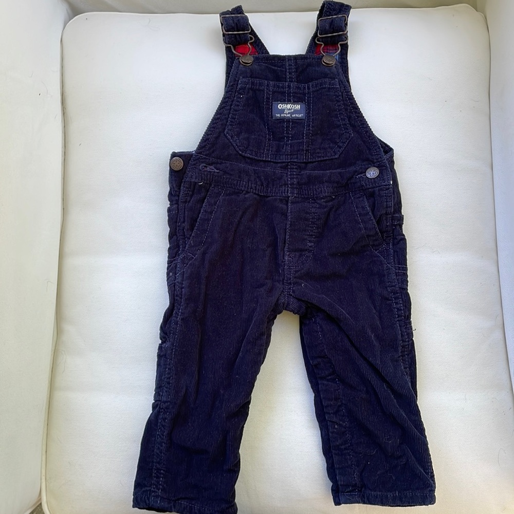 OshKosh navy blue corduroy overalls. Size 12 month.